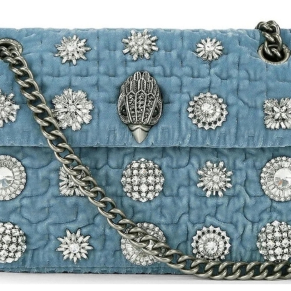 Kurt Geiger KensingtonBlueQuilted Handbag with Gemstones and Silver accents.